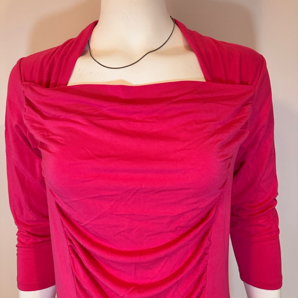 Ruby Ribbon Red/Pink Ruched Square-Neck 3/4 Sleeve Top Size L - Picture 2 of 16